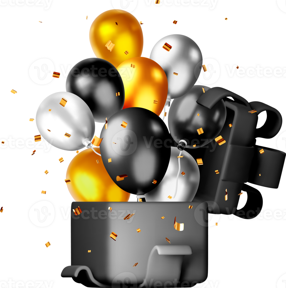 3D shiny gift box with balloon png