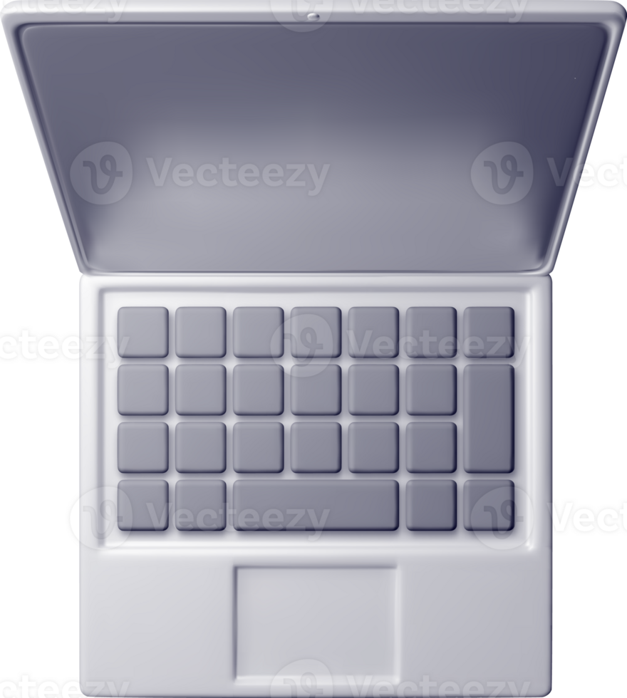 3D cartoon laptop computer top view png