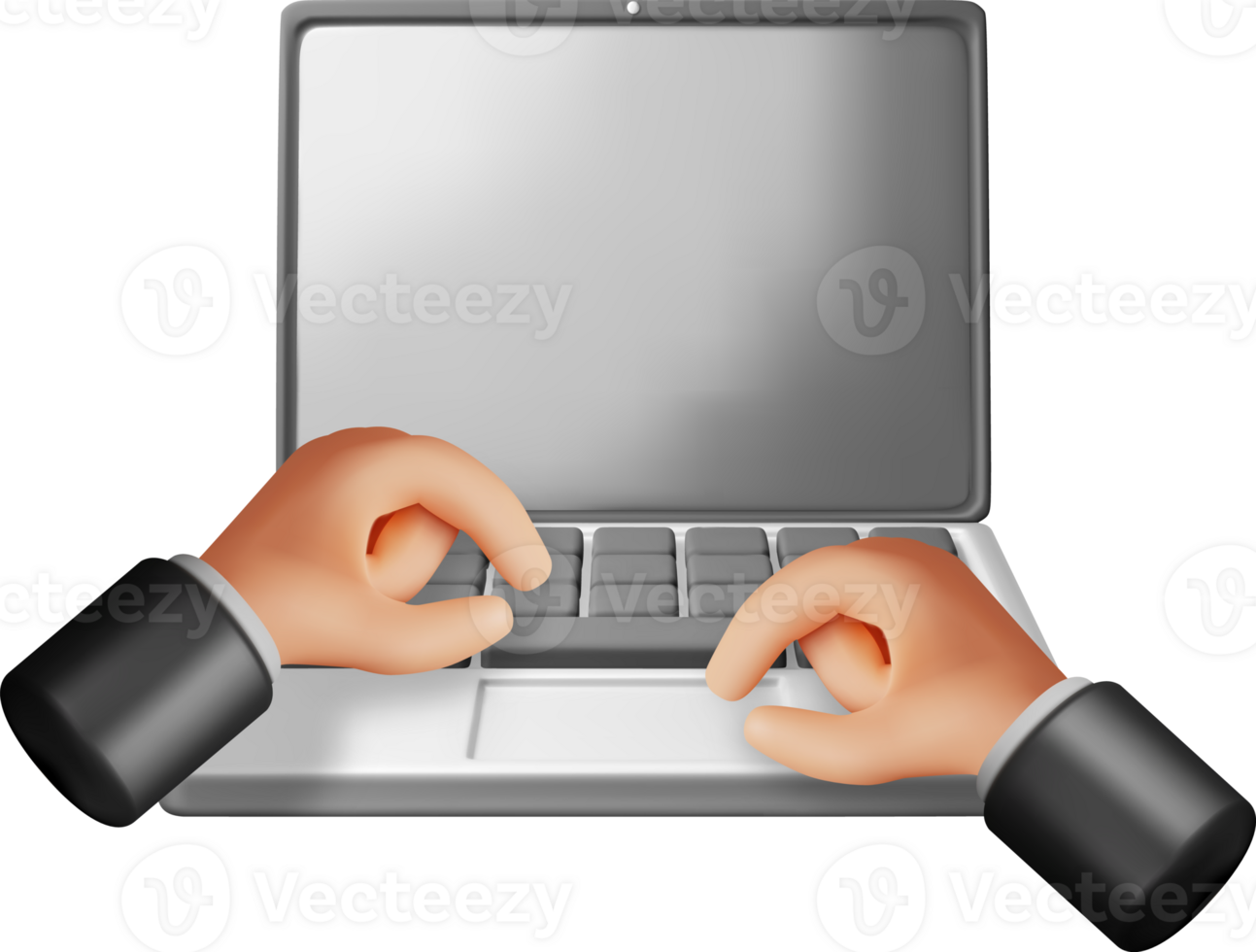 3D cartoon laptop computer and hands png
