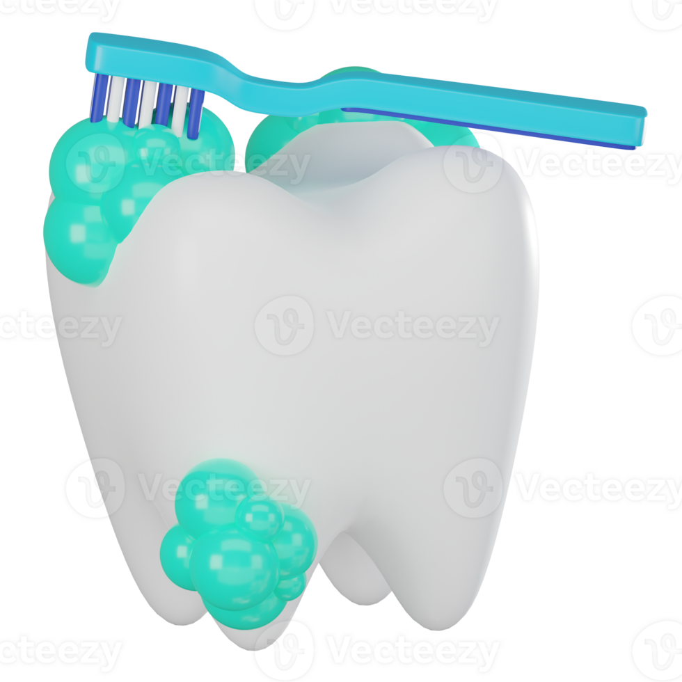 3D Render Toothbrush and Tooth Illustration Icon png