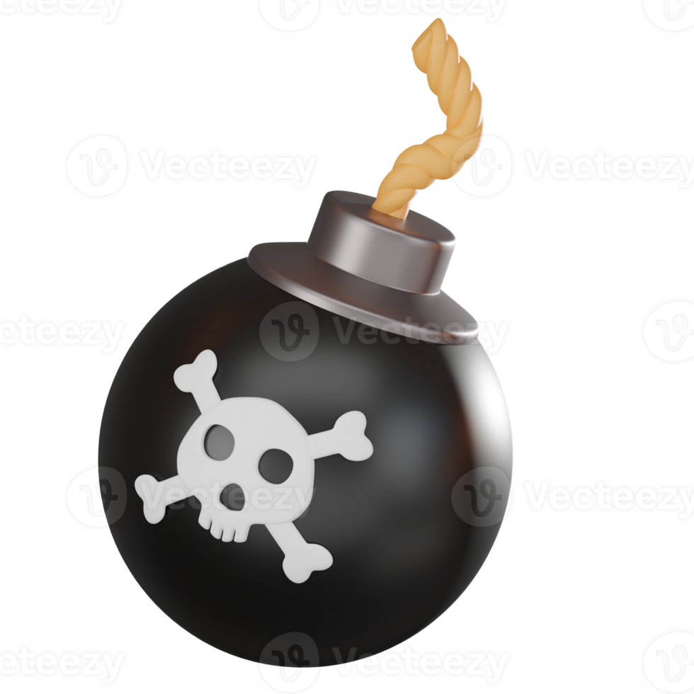 3D Render Pirate Bomb with lit fuse Icon llustration png