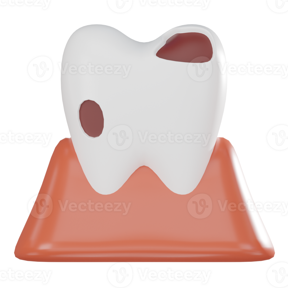 3d render dente decair ilustração ícone png