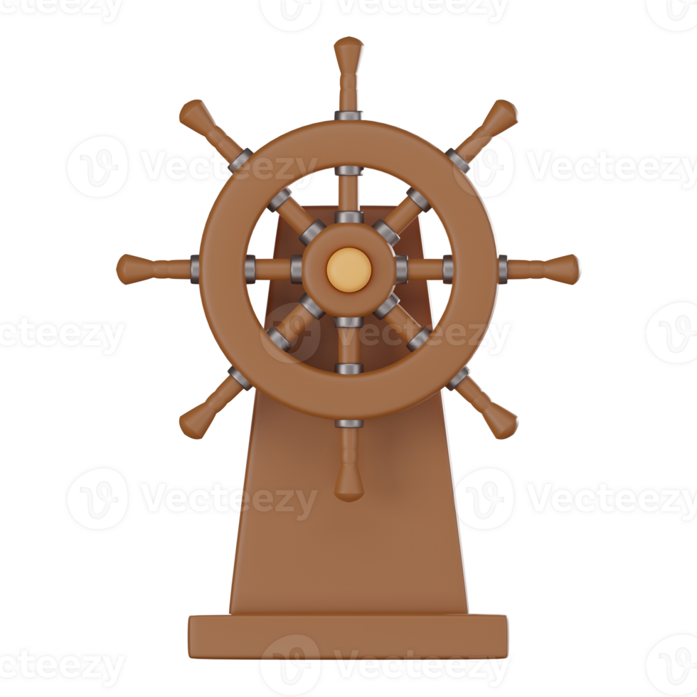 3D Render Ship Steering Wheel or Maritime Adventures Icon llustration png