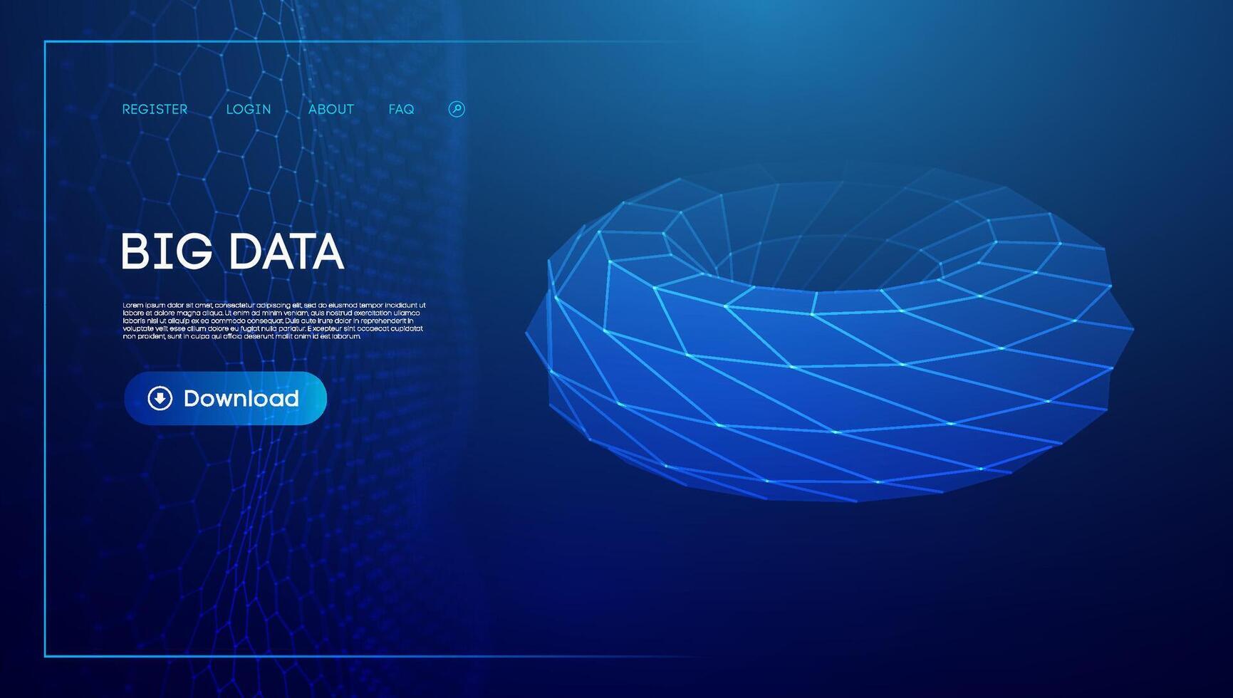Torus tech chain link. Geometric background big data. perspective grid digital network. Futuristic abstract art. vector