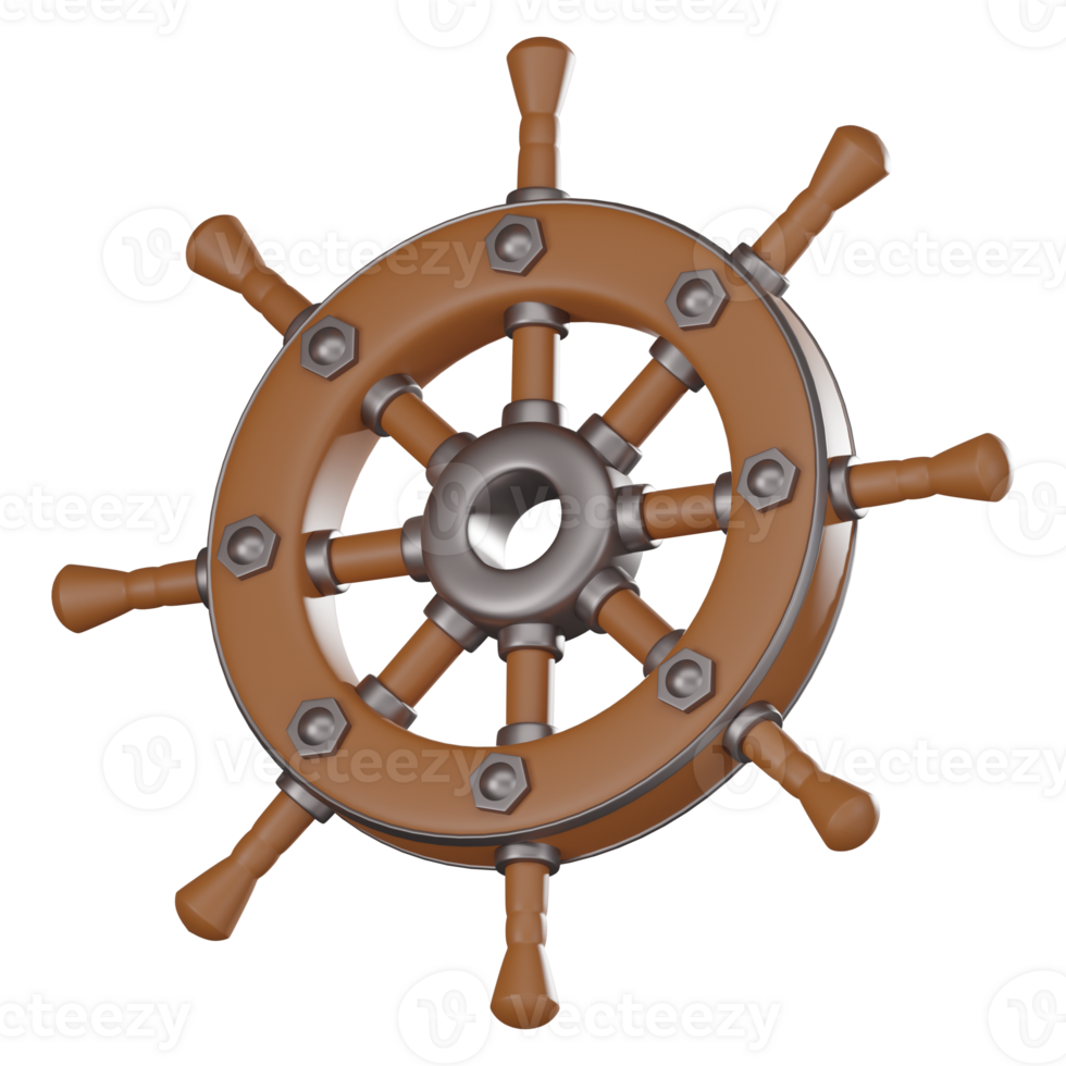3D Render Ship Steering Wheel or Maritime Adventures Icon llustration png