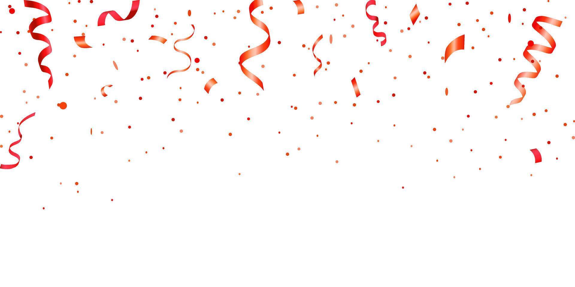 Red confetti isolated background, celebration party background design with confetti and red ribbons, Bright festive tinsel of red color. Valentines Day, Birthday, Holiday, Carnival festivity, vector