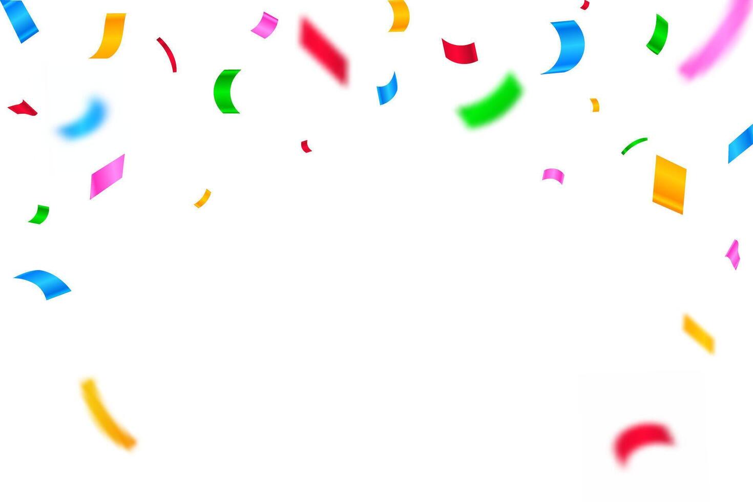 Celebration background template with confetti Colorful ribbons. Bright festive tinsel of multi color. Anniversary or birthday design template. vector