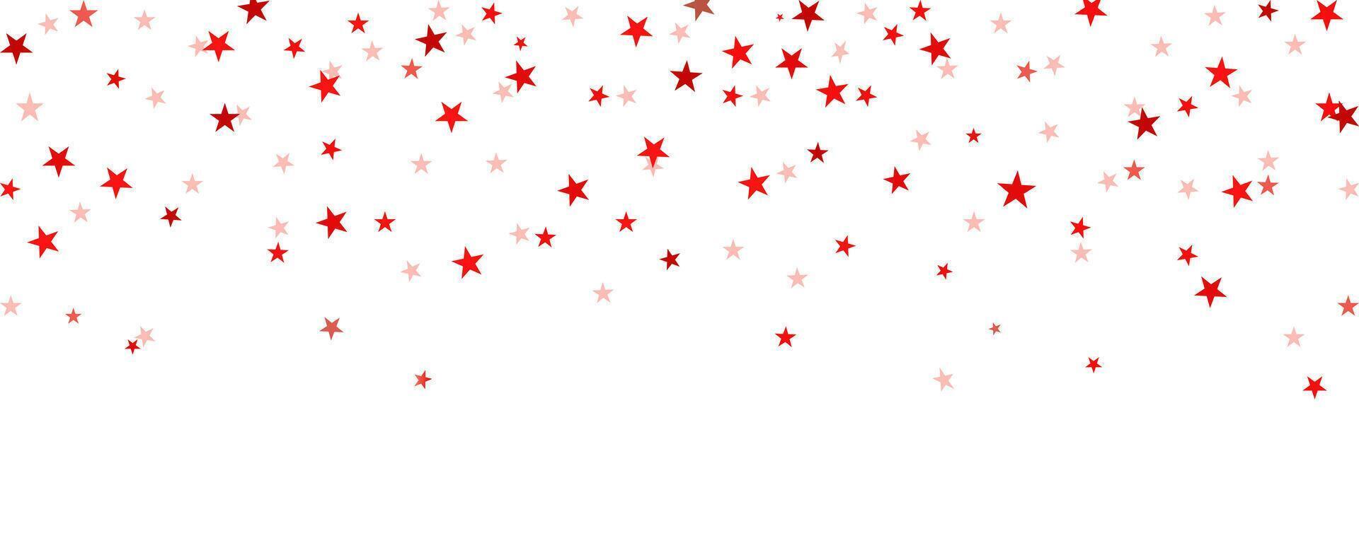 Red falling star confetti background. Red color star glitter pattern. Celebration Christmas, New Year or birthday party repeating backdrop. vector