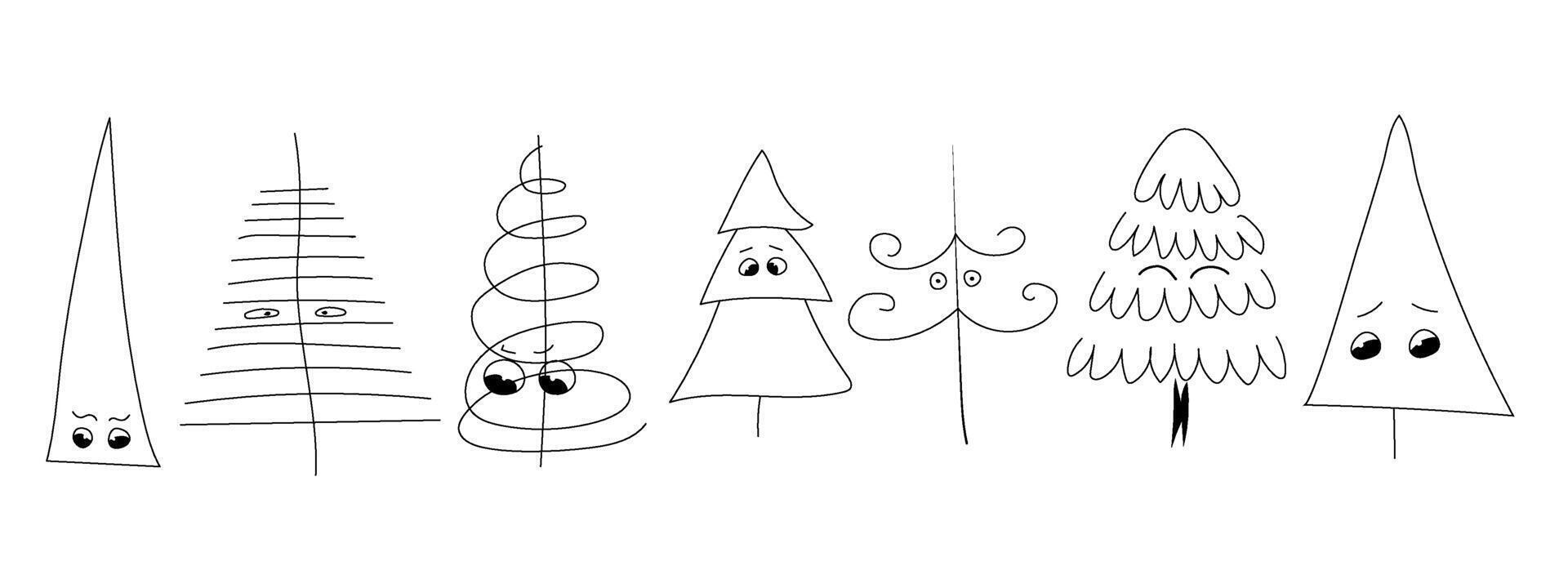 Illustration of christmas trees line design and cartoon vector