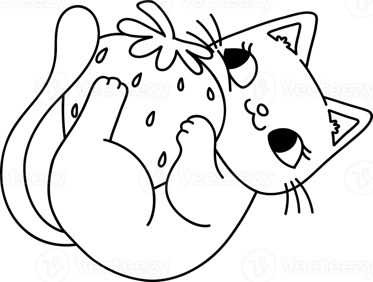 Retro Groovy Cat play with Strawberry coloring image png
