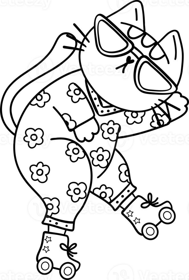 Retro Groovy Cat Face in scarf colouring image png
