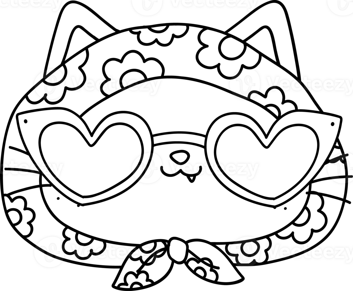 Retro Groovy Cat wear heart glasses coloring image png