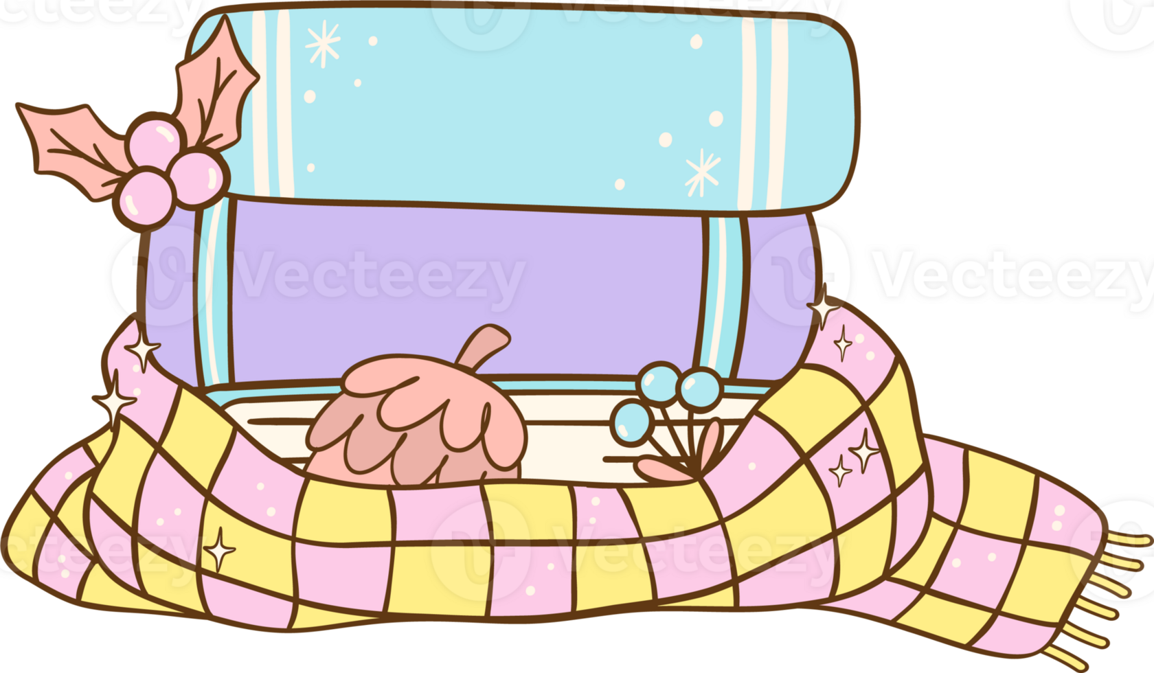 Groovy Winter stacked book with scarf doodle Pastel Bookish png