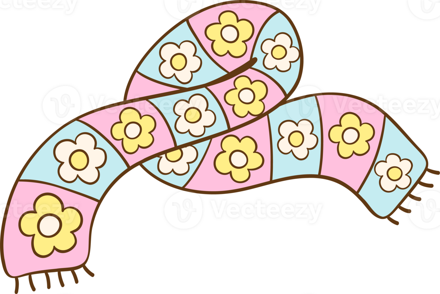 Groovy floral Winter scarf doodle Pastel retro vibe png