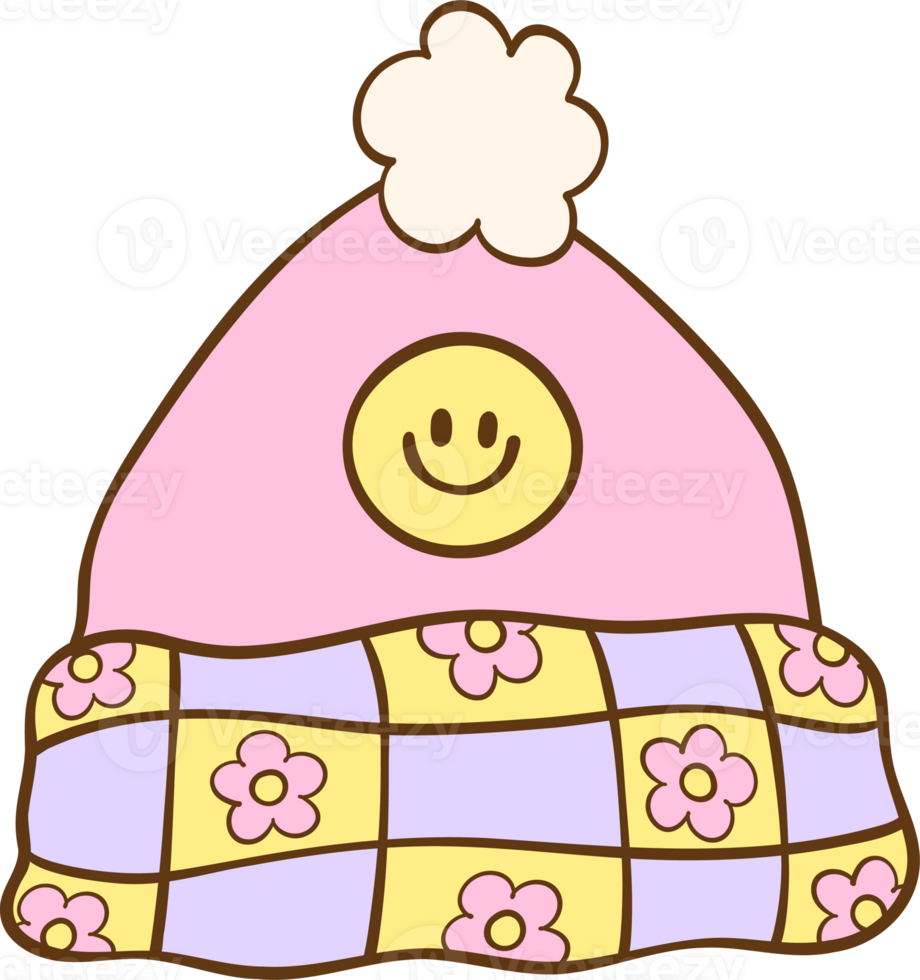 Groovy Winter beanie hat pink Illustration Pastel Bookish png