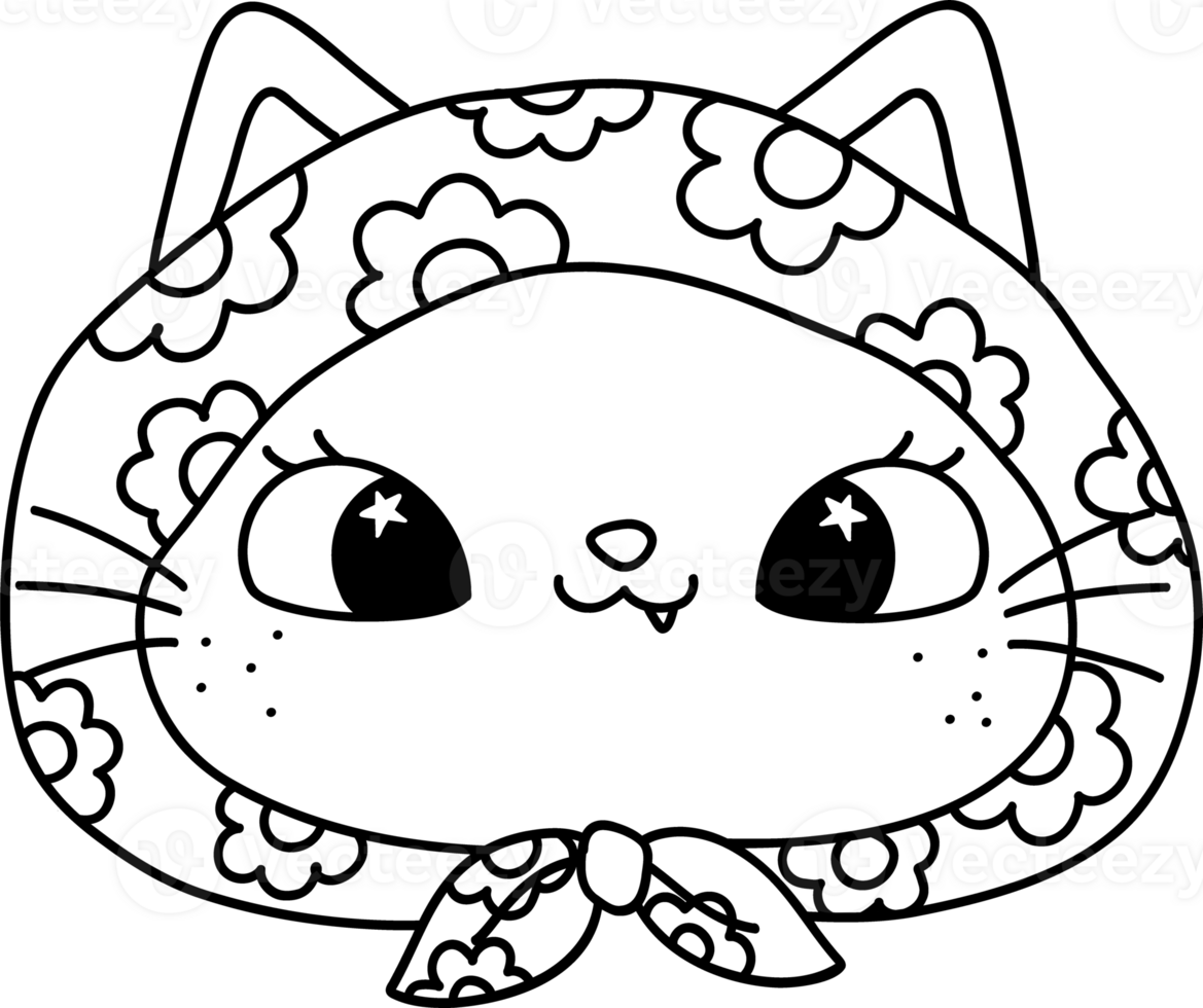 Retro Groovy Strawberry Cat face coloring image png