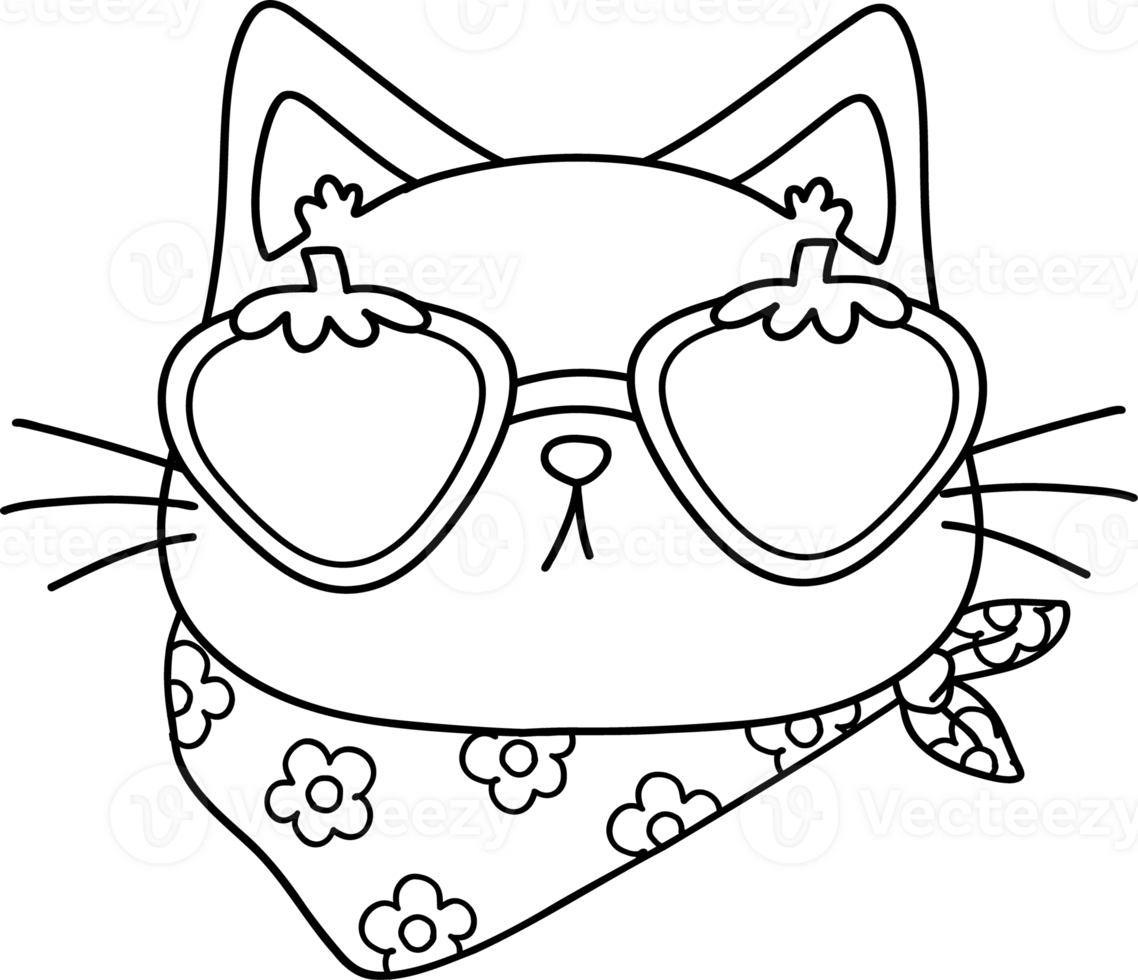 Retro Groovy Cat face wear strawberry glasses colouring image png