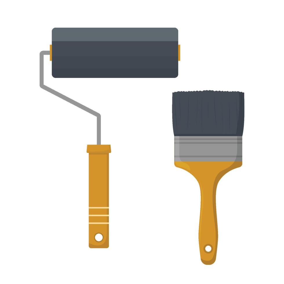 Paint roller and brush icon. paintbrush illustration in flat style. vector