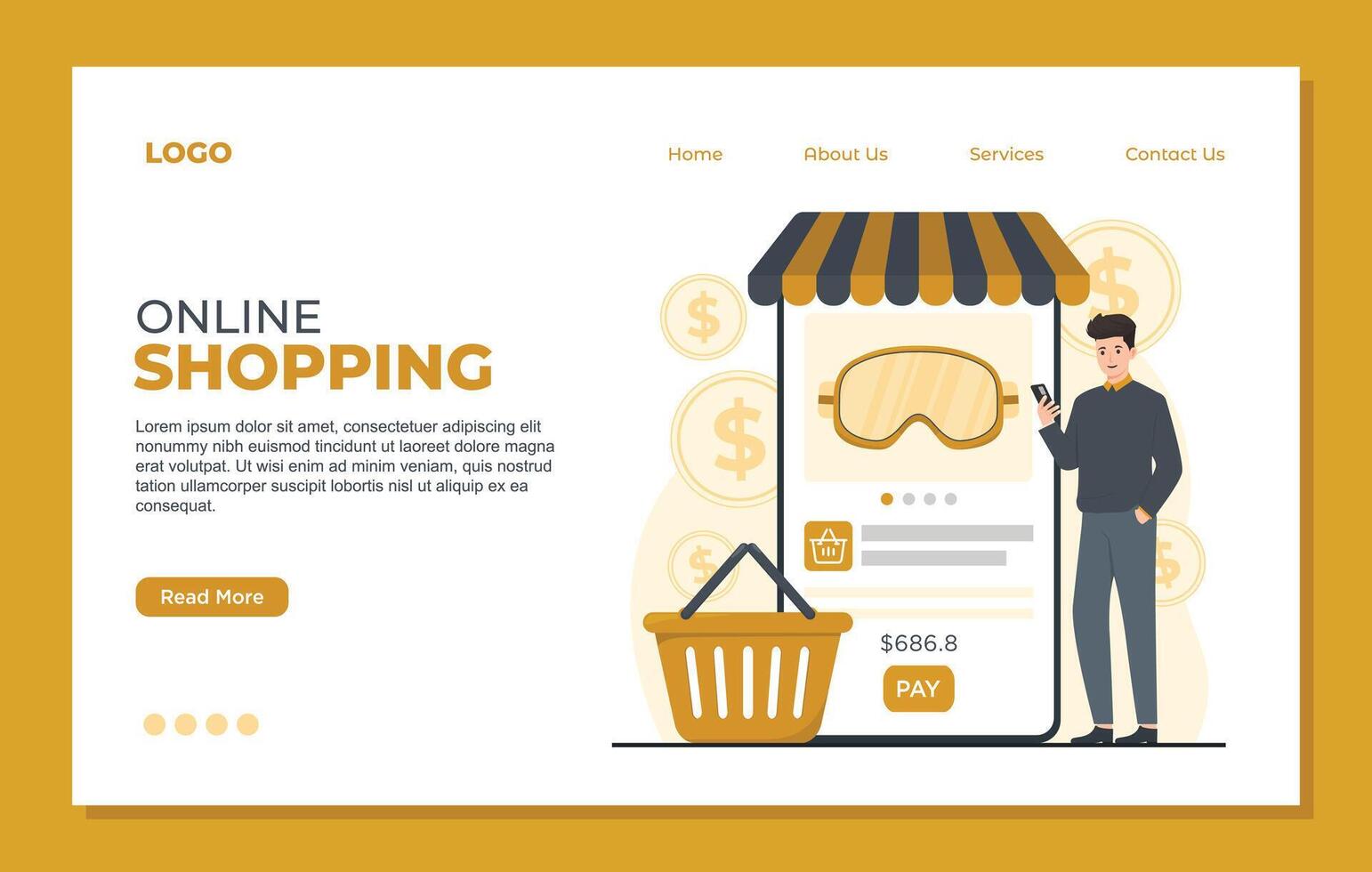 Online shopping flat landing page template. E-commerce, e-banking, e-commerce concept. vector