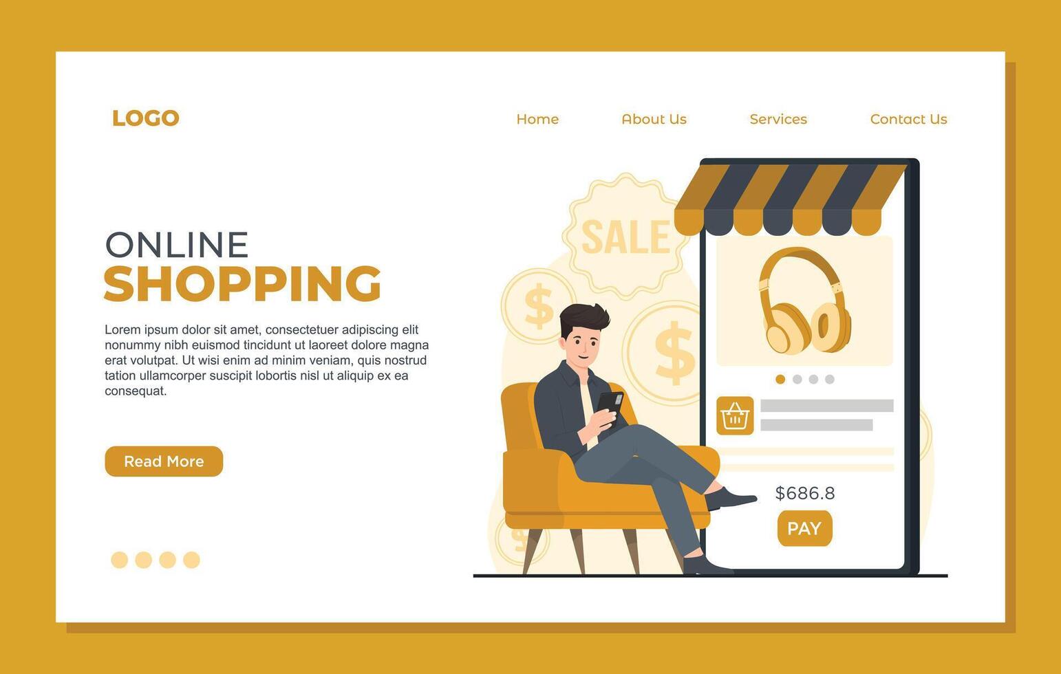 Online shopping landing page. E-commerce concept. illustration in flat style vector