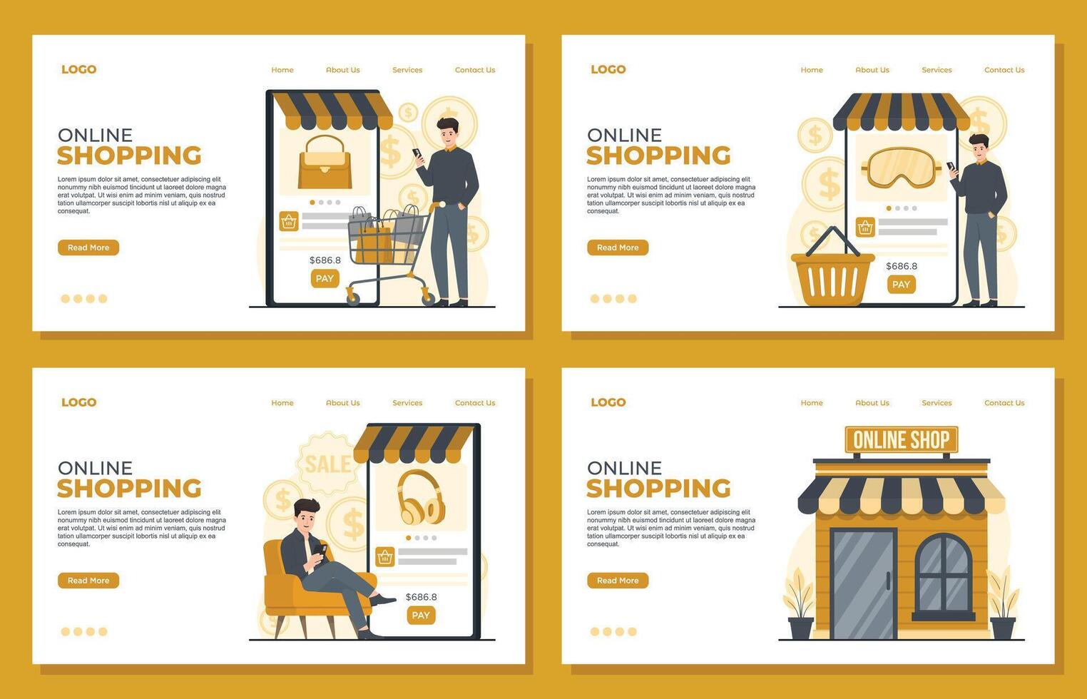 Online shopping landing page template for online shopping, online store Flat style illustration vector