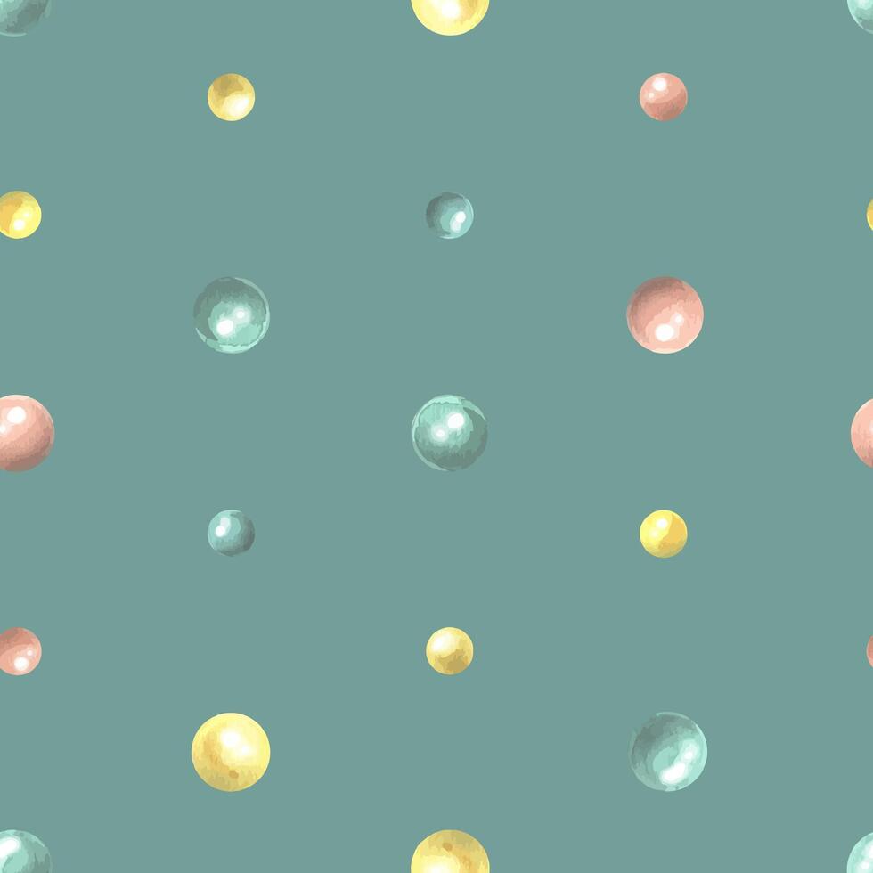 Polka dots, colorful confetti, festive on a turquoise background. Watercolor illustration, hand drawn. Seamless pattern for fabric, textile, wallpaper, paper, packaging, wrapping paper greetings vector