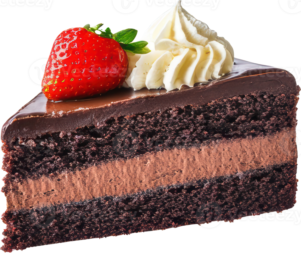Delicious Chocolate Cake Slice with Strawberry Cream png