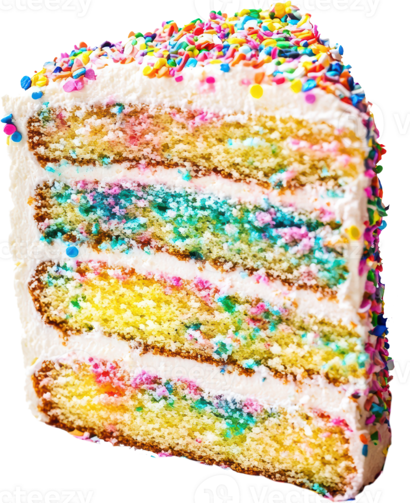 Rainbow Funfetti Cake Slice Festive Birthday Dessert png