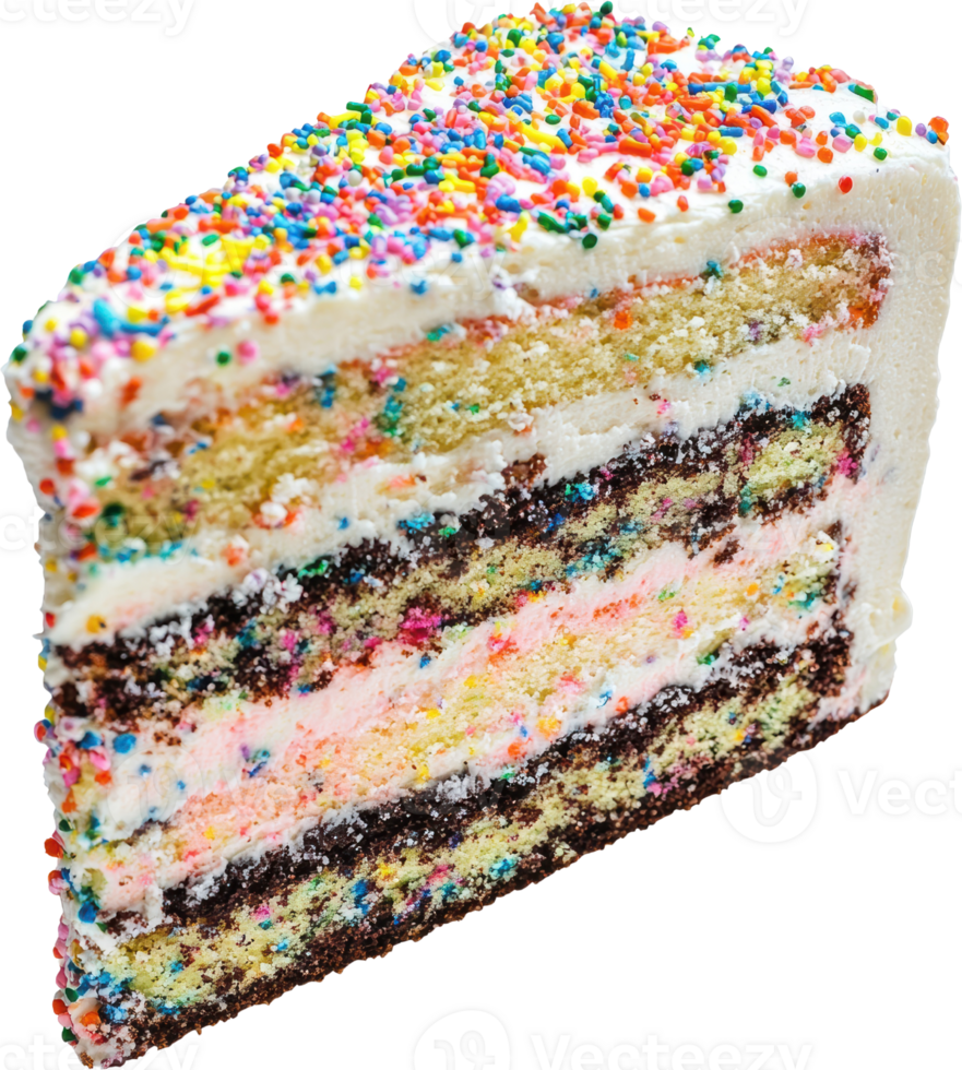 Delicious Multi Layered Rainbow Sprinkle Cake Slice png