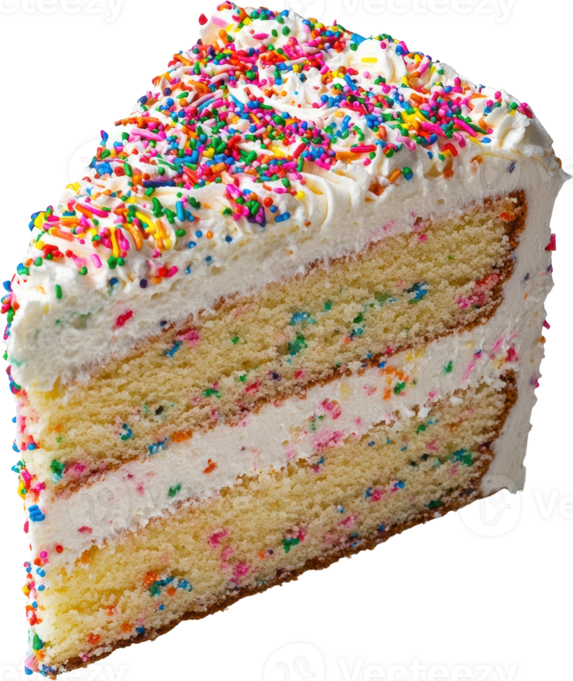 Delicious Two Layer Rainbow Sprinkle Birthday Cake Slice png