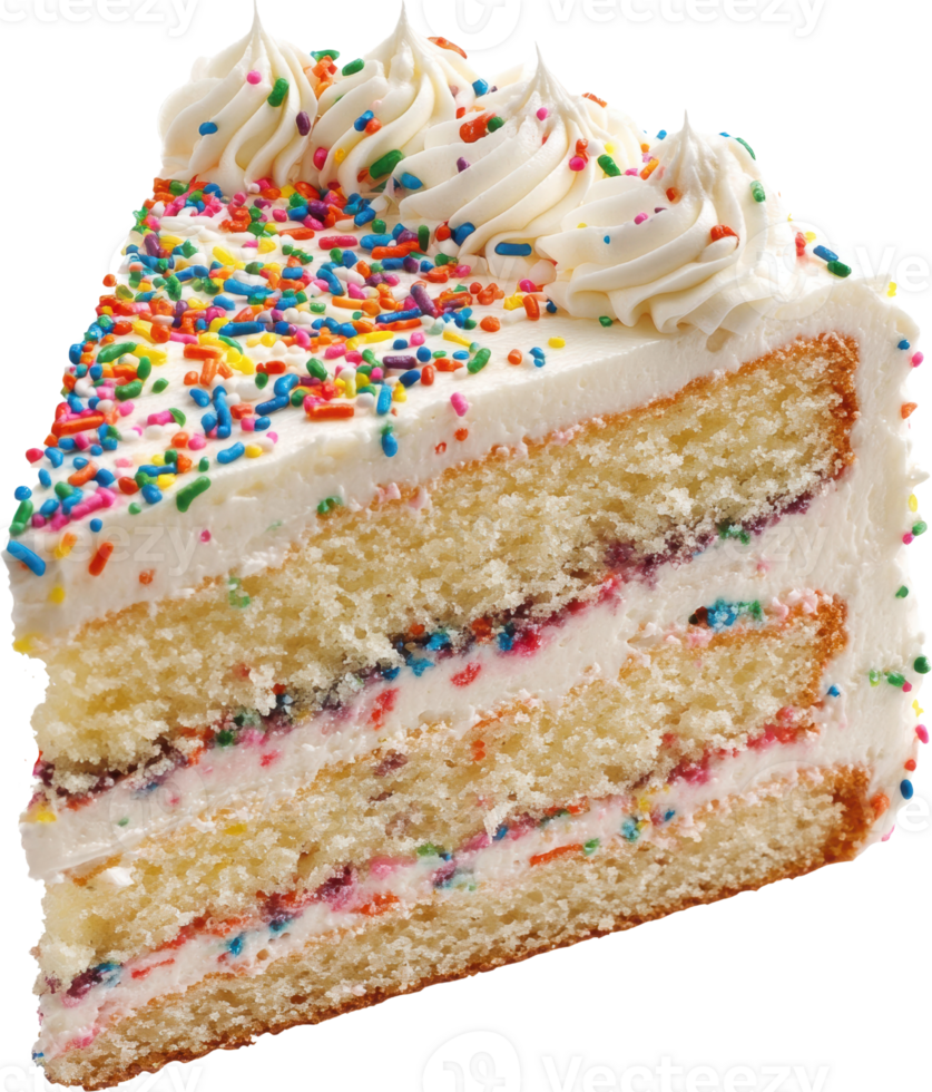 Delicious Birthday Cake Slice Sprinkles Frosting Sweet Treat png