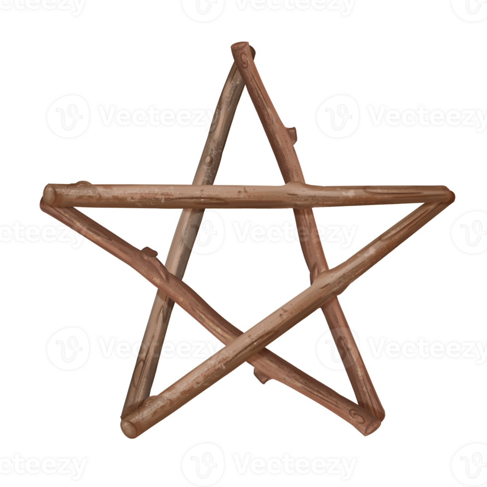 Eco-Friendly and Green Christmas star made of twigs. Sustainable xmas tree, isolated illustration. Cozy and rustic winter hand made decorations made of eco-friendly materials in minimalist style png