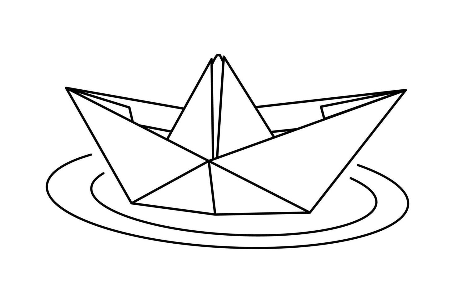 Line art paper ship or boat with waves. Simple outline contour drawing paper boat with waves. Origami, ship design inspiration. Minimalist design sketch. Nautical theme, black outline. vector