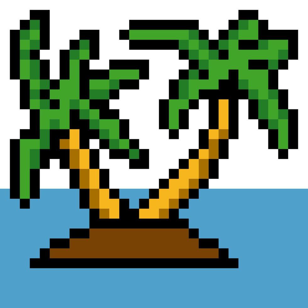 Palm tree and sea in pixel art style vector