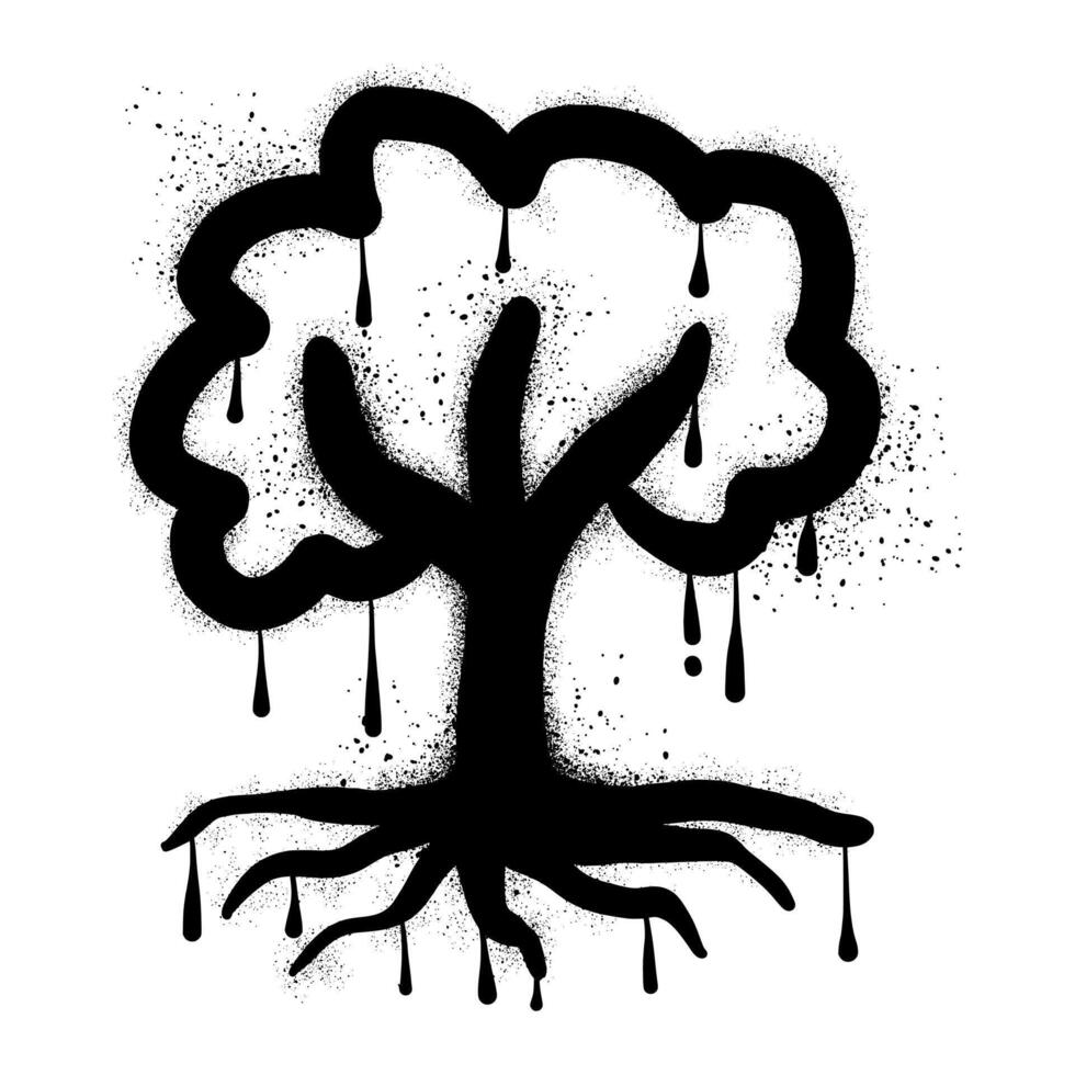 Tree graffiti with black spray paint vector