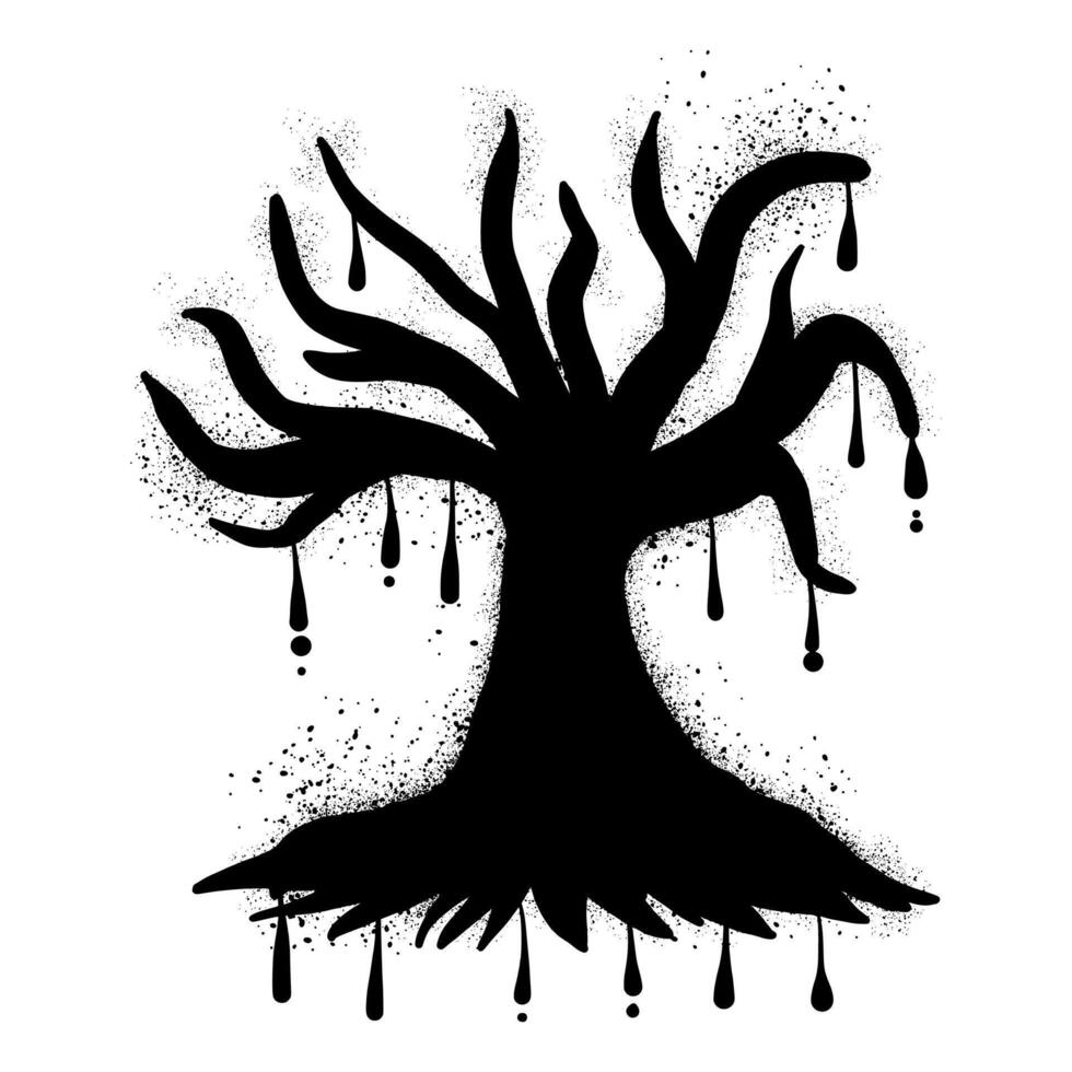 Dry tree graffiti with black spray paint vector