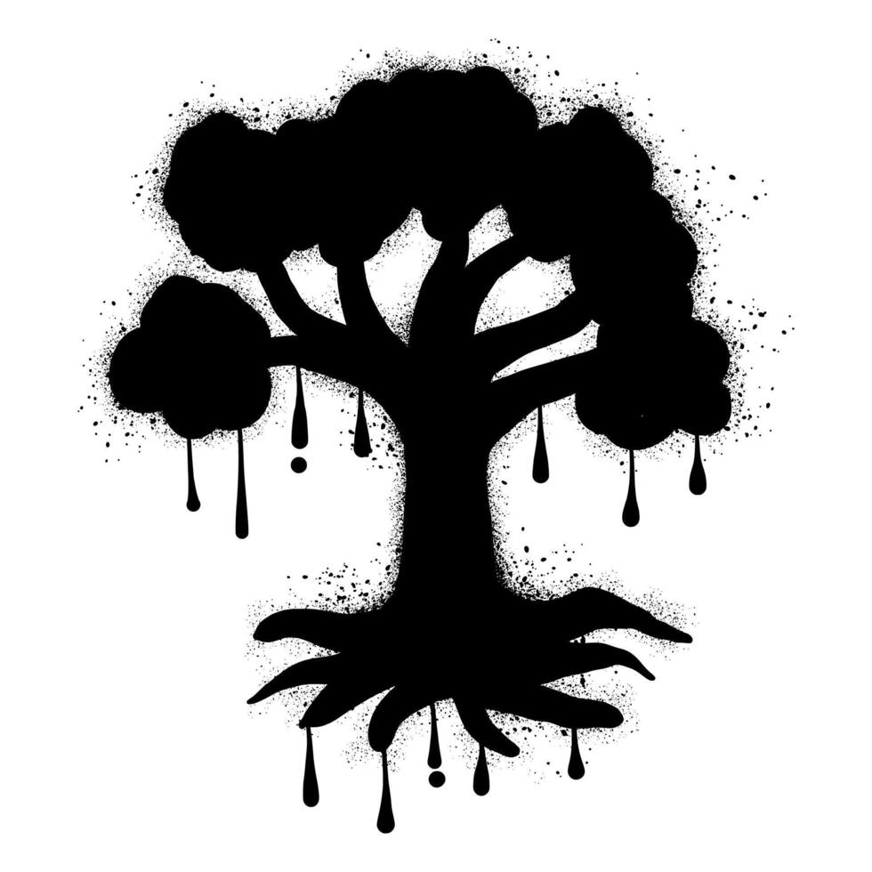 Tree with black spray paint graffiti vector