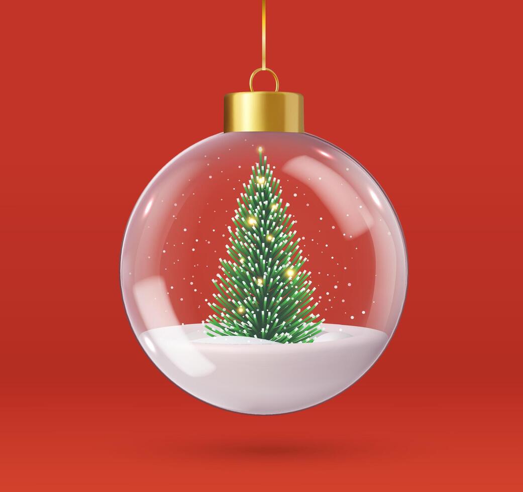 3d Transparent Christmas ball with Christmas tree vector