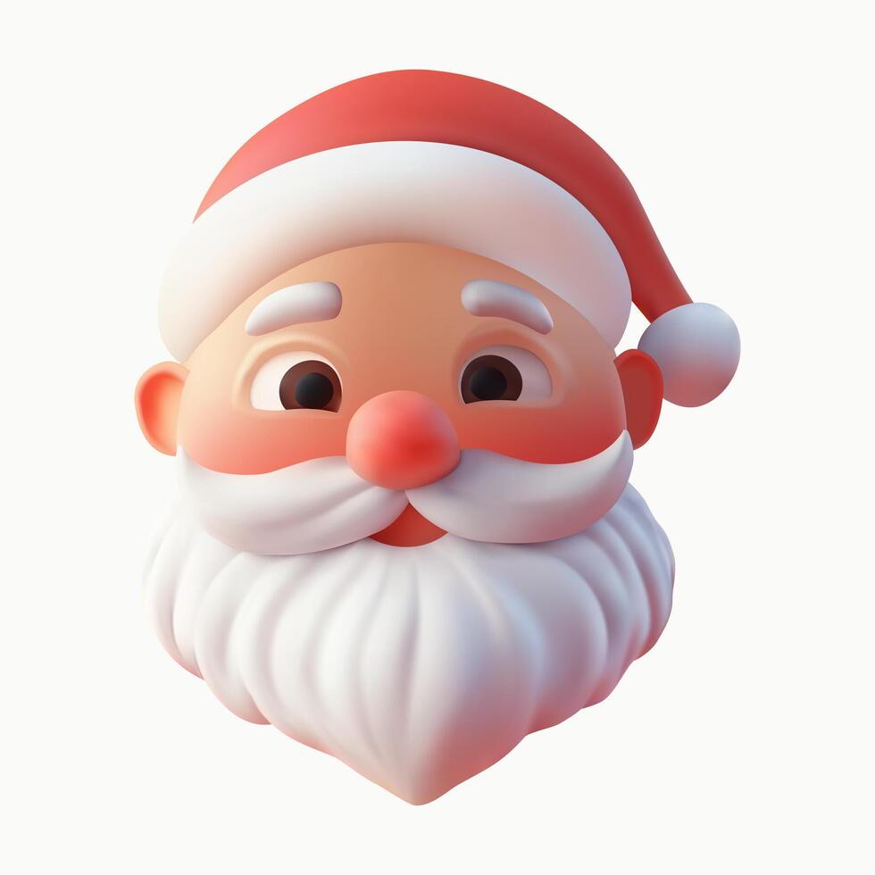 3d Cute santa claus head on white background vector