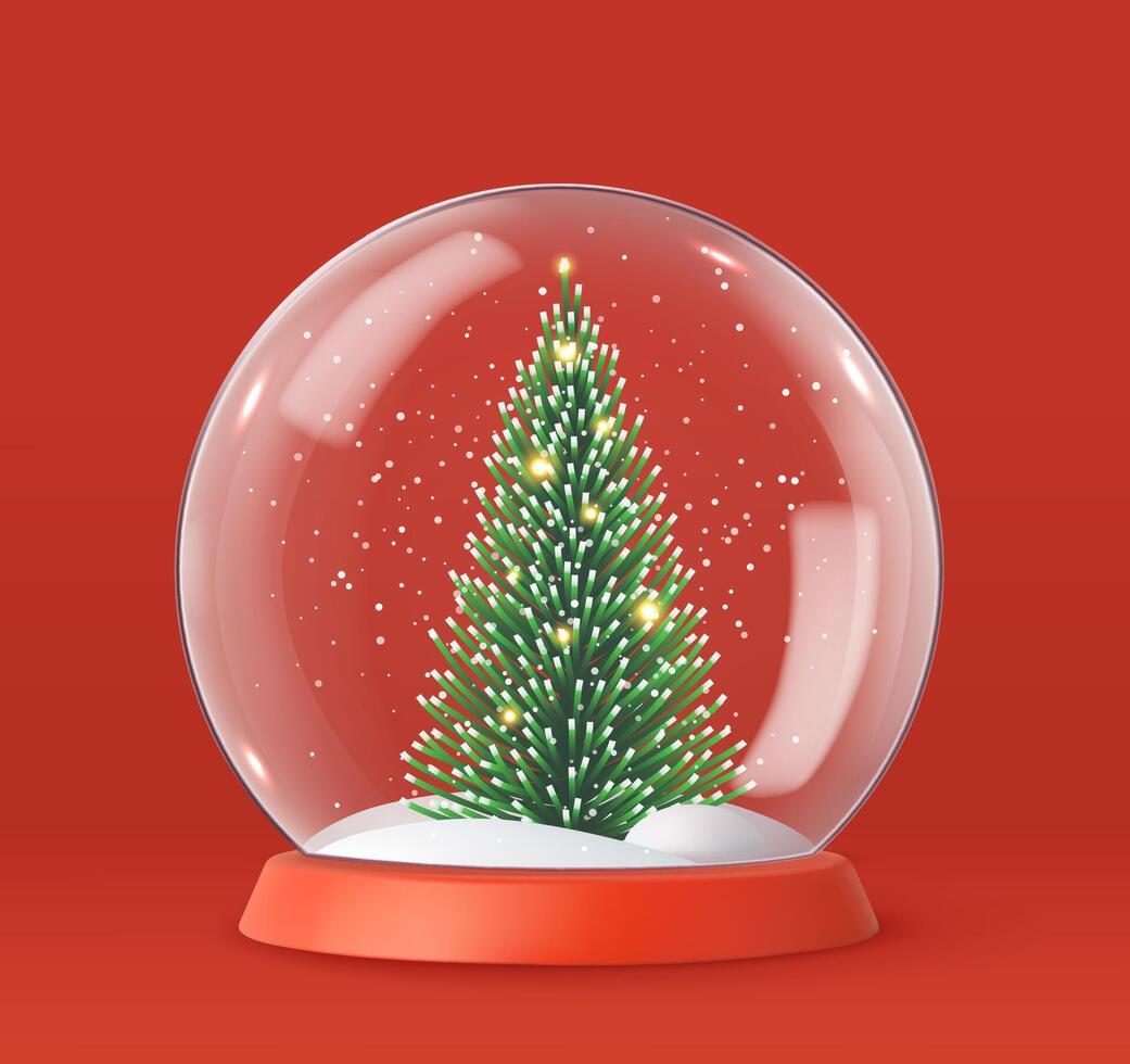 Christmas snow globes with 3D Christmas tree. vector