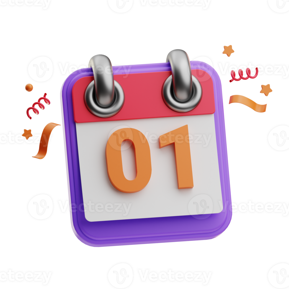 1st Calendar New Year illustration 3D png