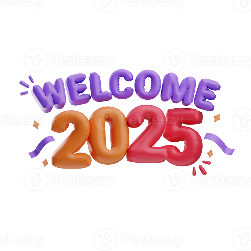 Welcome 2025 New Year illustration 3D png