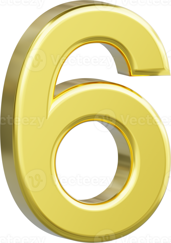 A gold number six, 6 isolated. png