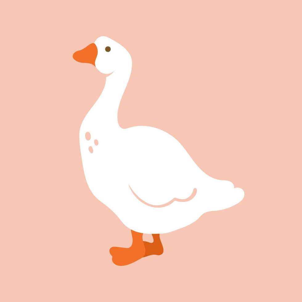 Goose, duck, swan standing. Flat hand drawn illustration print on plain background vector