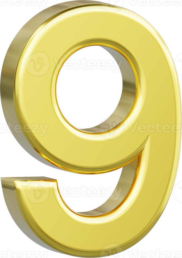 A gold number nine, 9 isolated. png