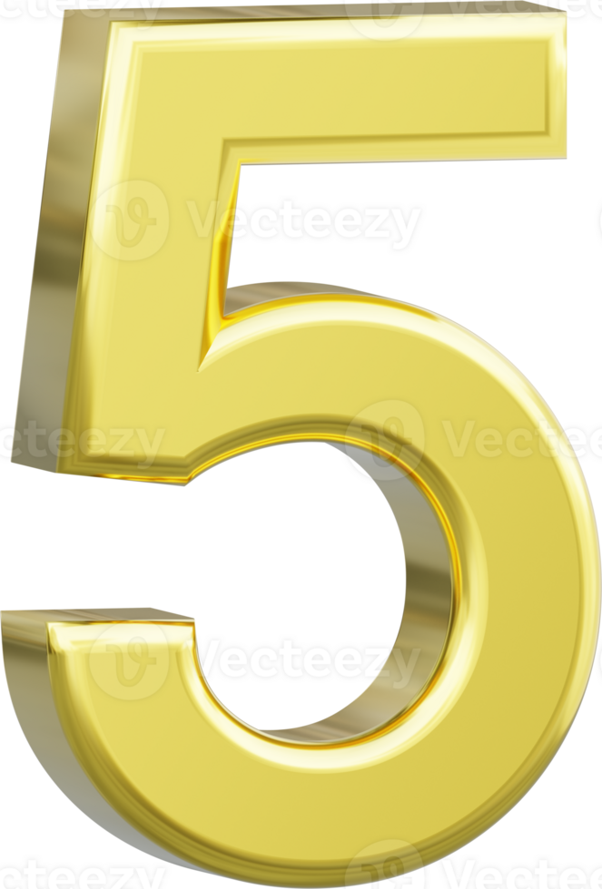 A gold number five, 5 isolated. png