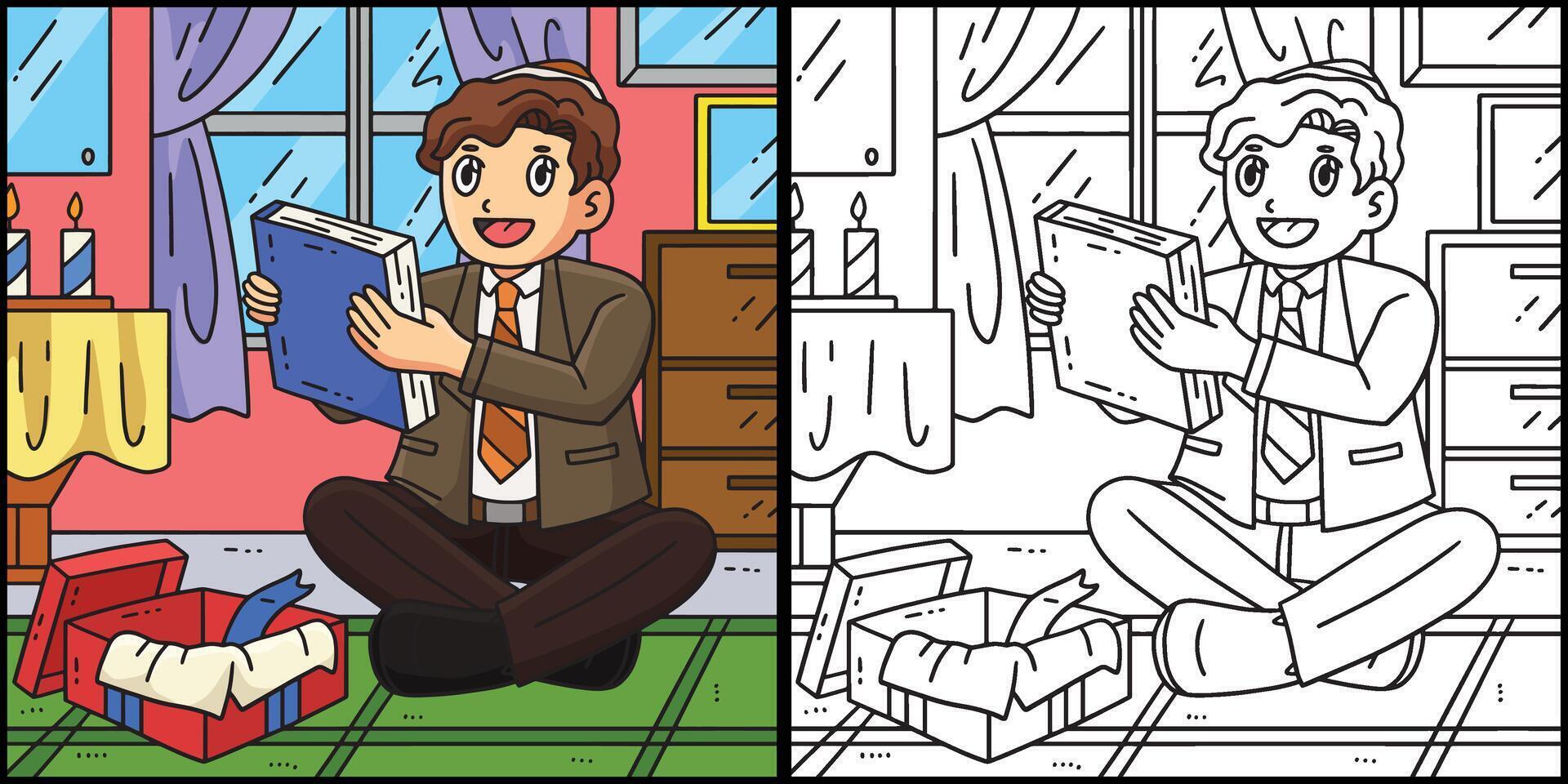 Bar Mitzvah Boy with a Book Gift Illustration vector
