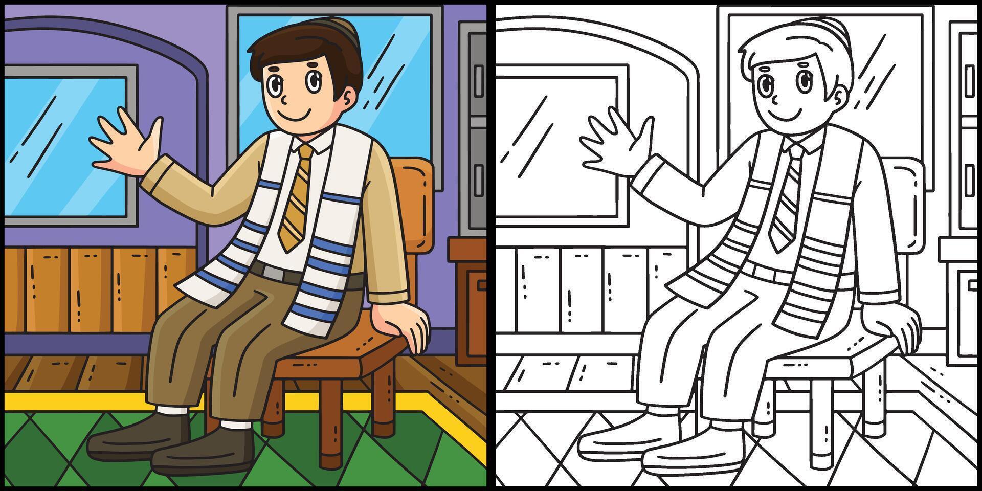 Bar Mitzvah Boy Waiting for Ceremony Illustration vector