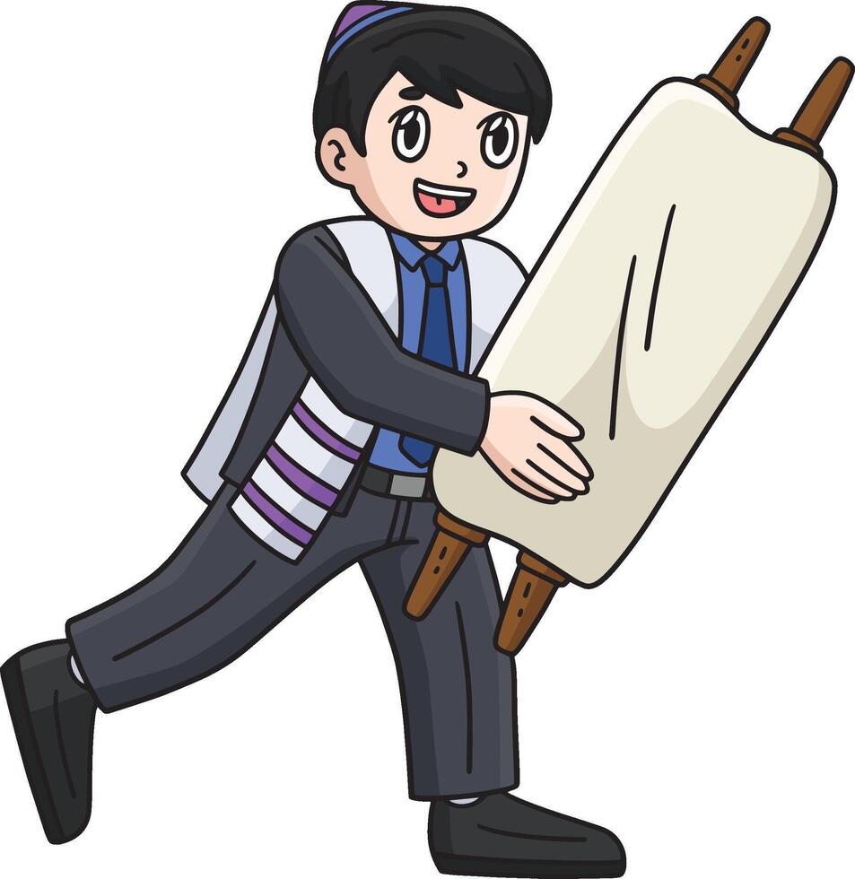 Bar Mitzvah Boy Carrying the Torah Cartoon Clipart vector
