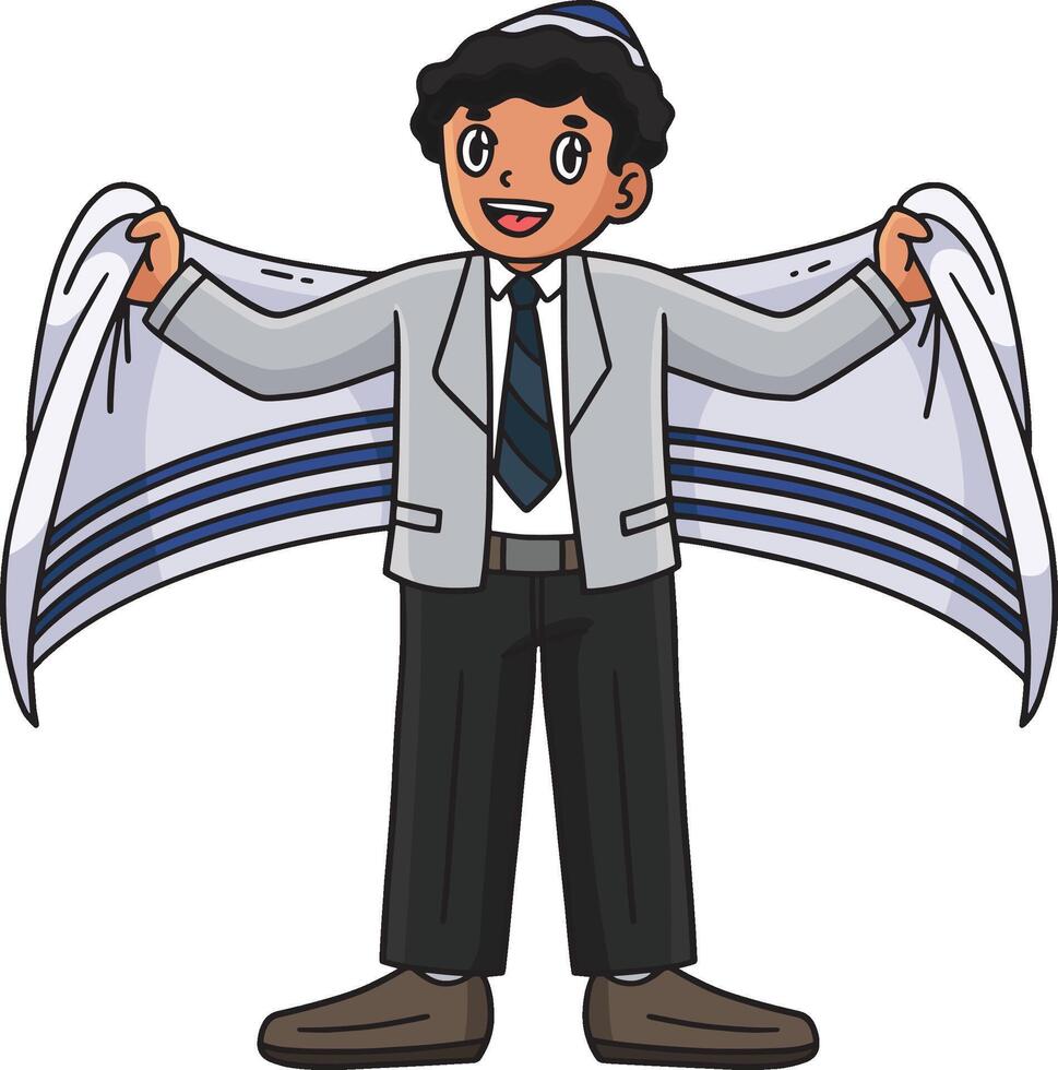 Bar Mitzvah Boy Wearing a Tallit Cartoon Clipart vector
